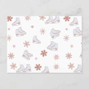 Rose Gold Ice Skates Blush Pink Skating Pattern Holiday Postcard