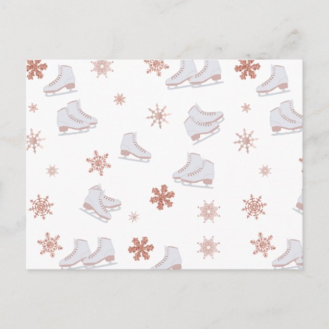 Rose Gold Ice Skates Blush Pink Skating Pattern Holiday Postcard (Front)