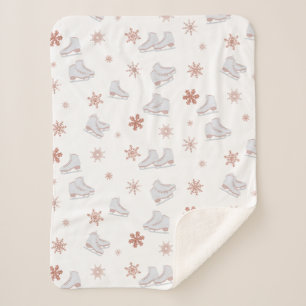 Rose Gold Ice Skates Blush Pink Skating Pattern Sherpa Blanket