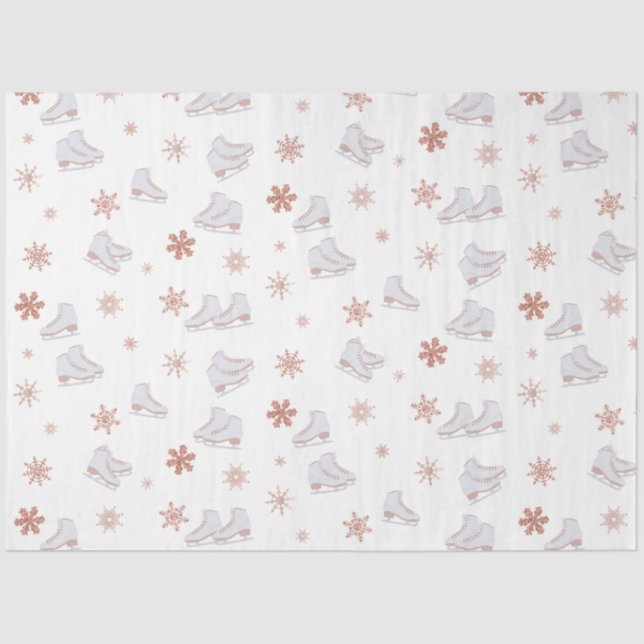 Rose Gold Ice Skates Blush Pink Skating Pattern Tissue Paper (Front)