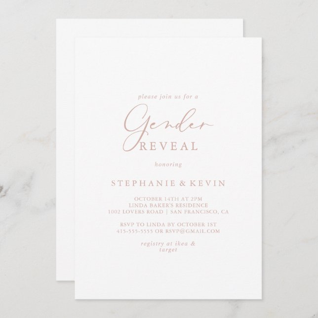 Rose Gold Idyllic Calligraphy Gender Reveal Party  Invitation (Front/Back)