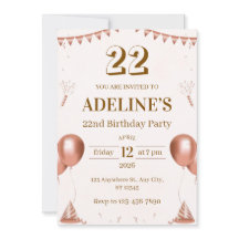Rose Gold Illustrated 22nd Birthday Invitation