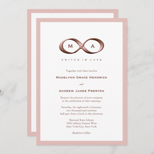 Rose Gold Infinity Hand Clasp Wedding Invitation (Front/Back)