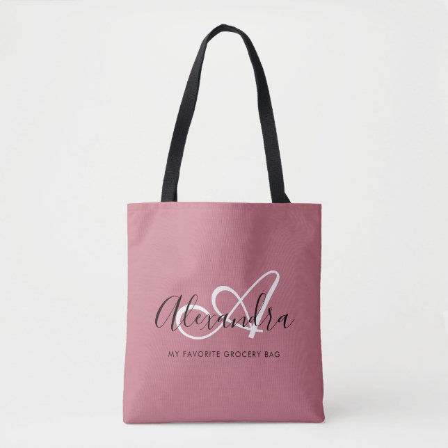 Rose Gold Initial Script Monogram Bride Tote Bag (Front)