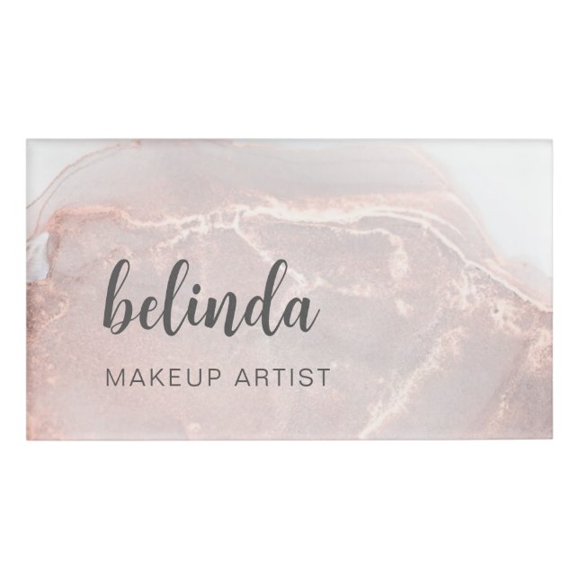 Rose Gold Ink Marble  Name Tag (Front)