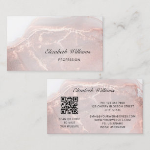 Rose Gold  Ink Marble   QR Code Business Card