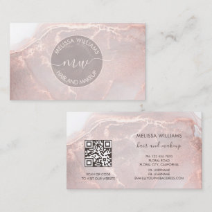 Rose Gold Ink Marble QR Code Business Card