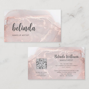 Rose Gold Ink Marble QR Code Business Card