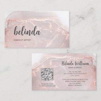 Rose Gold Ink Marble | QR Code Business Card
