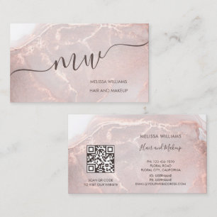 Rose Gold Ink Marble QR Code Business Card