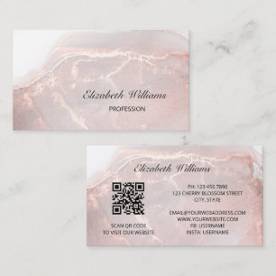 Rose Gold  Ink Marble   QR Code Business Card