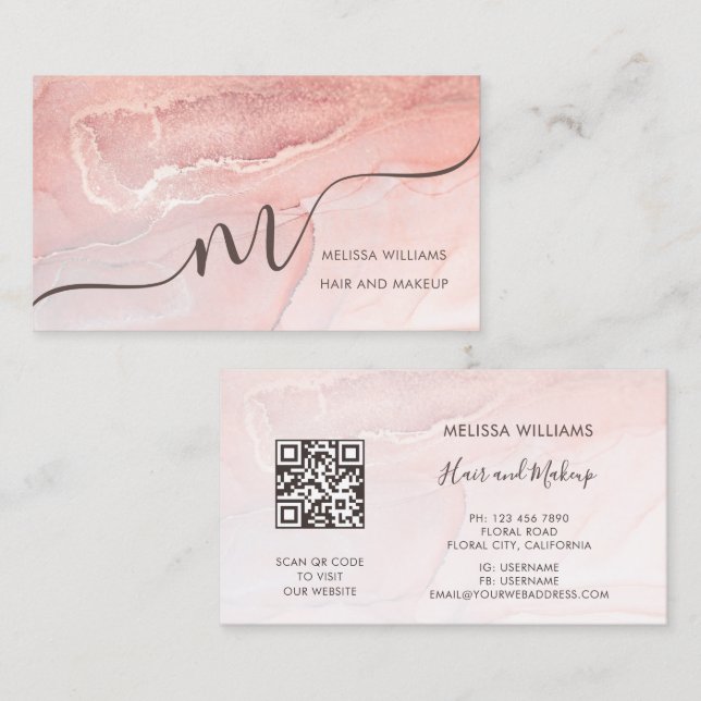 Rose Gold  Ink Marble | QR Code Business Card (Front/Back)