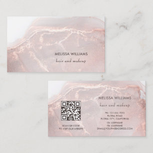 Rose Gold Ink Marble QR Code Business Card