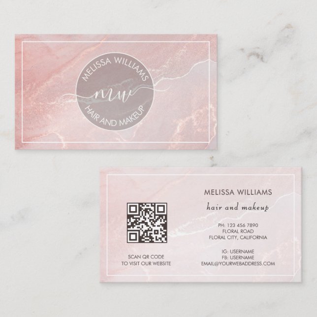 Rose Gold  Ink Marble | QR Code Business Card (Front/Back)