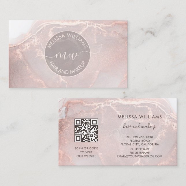 Rose Gold  Ink Marble | QR Code Business Card (Front/Back)