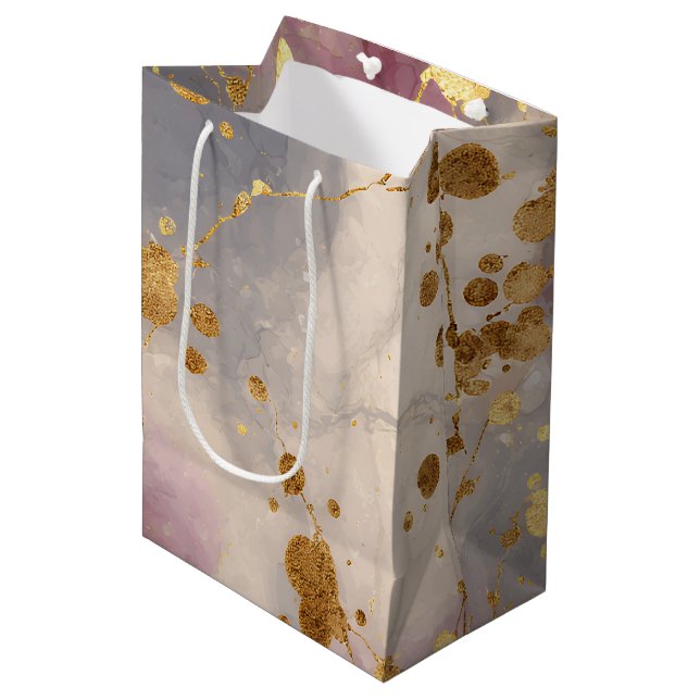 Rose Gold Ink Splash Background Medium Gift Bag (Front Angled)