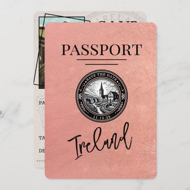 Rose Gold Ireland Passport Save The Date (Front/Back)