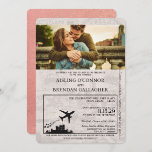 Rose Gold Ireland Passport Wedding Invitation
