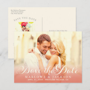 Rose Gold Ivory Ombre Photo Save the Date Announcement Postcard