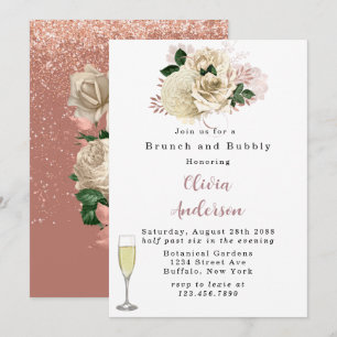 Rose Gold Ivory Rose Glitter Brunch and Bubbly Inv Invitation