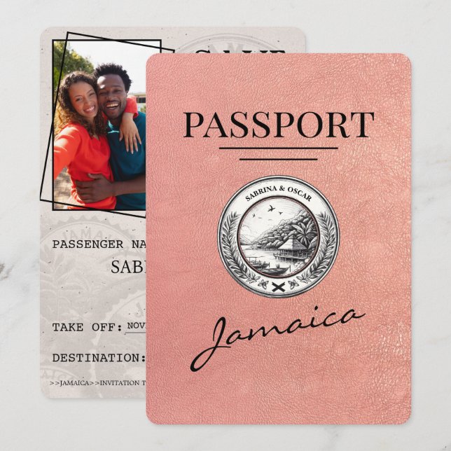 Rose Gold Jamaica Passport Save The Date (Front/Back)