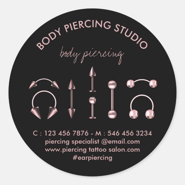 Rose Gold Jewellery Body Piercing Specialist Classic Round Sticker (Front)
