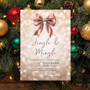 Rose Gold Jingle Mingle Christmas Bow Bokeh  Invitation