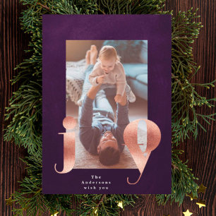 Rose Gold JOY Frame Holiday Christmas Photo Card