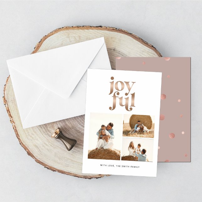 Rose Gold Joyful Christmas Photo Holiday Card (Creator Uploaded)