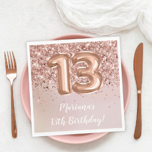 Rose Gold Kids Girl 13th Birthday Party Napkin