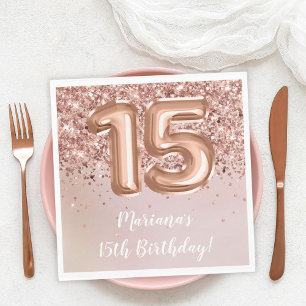  Rose Gold Kids Girl 15th Birthday Party Napkin