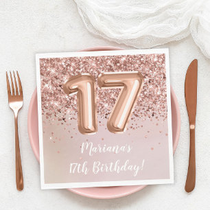  Rose Gold Kids Girl 17th Birthday Party Napkin