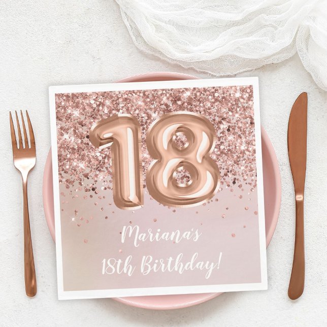  Rose Gold Kids Girl 18th Birthday Party Napkin (Creator Uploaded)