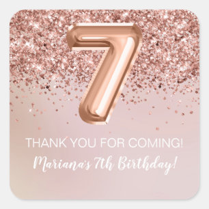 Rose Gold Kids Girl 7th Birthday Party Favour Square Sticker