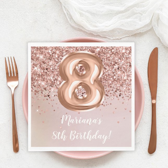  Rose Gold Kids Girl 8th Birthday Party Napkin (Creator Uploaded)