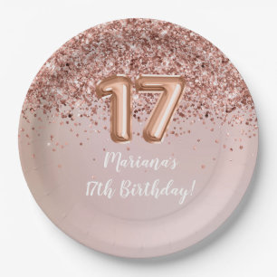  Rose Gold Kids Girly 17th Birthday Party Paper Plate