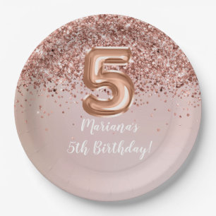  Rose Gold Kids Girly 5th Birthday Party Paper Plate