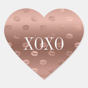 Rose Gold Kisses Lips Heart Sticker