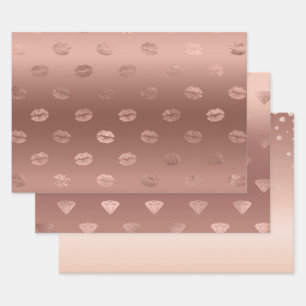 Rose Gold Kisses Lips Wrapping Paper Sheet