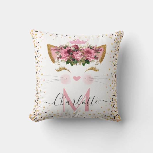 Rose gold kitty princess monogram trendy   cushion (Front)