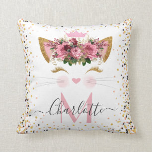Rose gold kitty princess monogram trendy   cushion