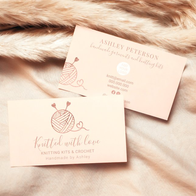Rose gold knitting crochet yarn handmade kit blush business card (Creator Uploaded)