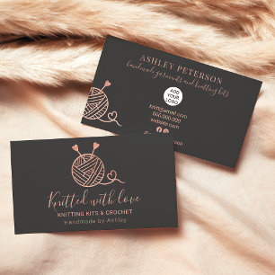 Rose gold knitting crochet yarn handmade kit gray business card