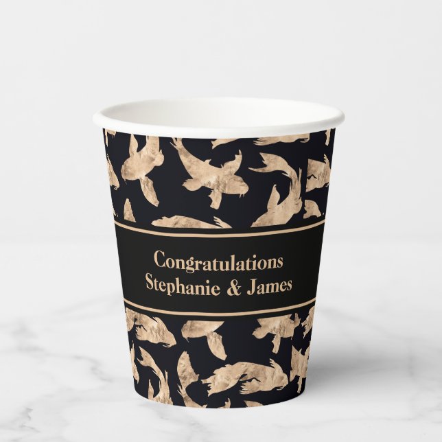 Rose gold koi fish banner engagement date party paper cups (Front)