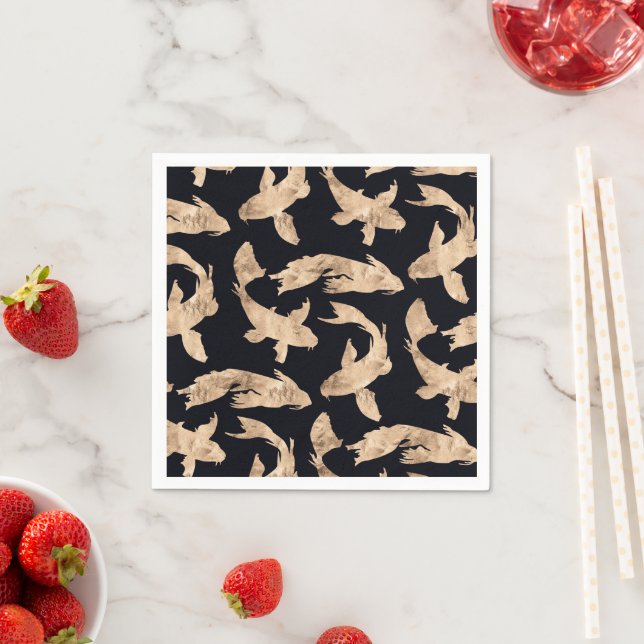 Rose gold koi fish graphic pattern napkin (Insitu)
