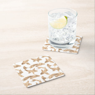 Rose gold koi fish white background square paper coaster