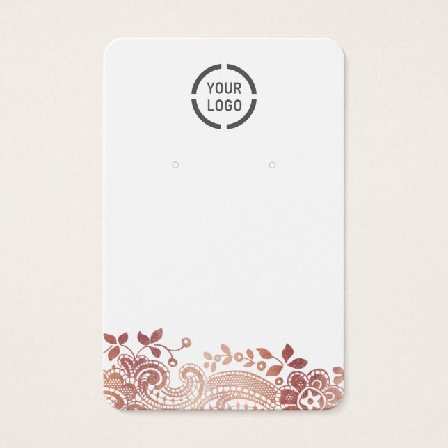 Rose gold lace custom logo white earring display (Front)