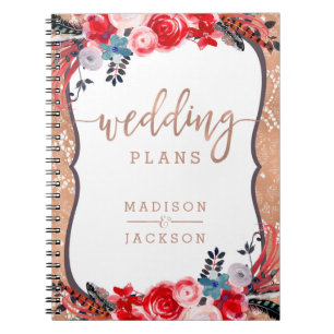 Rose Gold Lace & Floral Elegant Wedding Planner Notebook