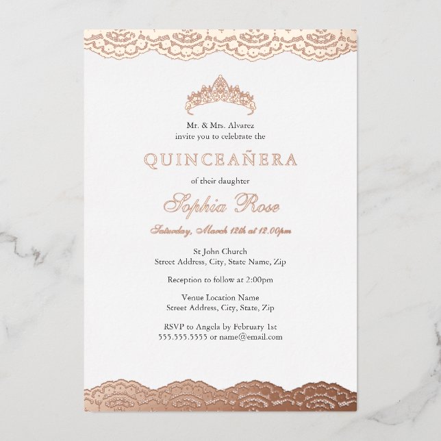 Rose Gold Lace Tiara Quinceanera Foil (Front)