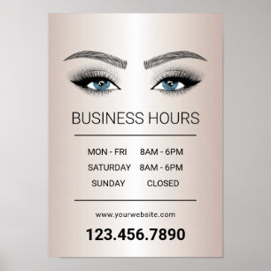 Rose Gold Lashes Brows Beauty Salon Opening Hours Poster